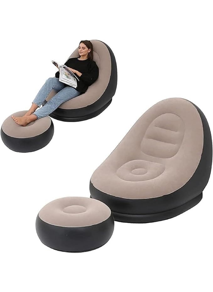 EliteMart EliteMart Inflatable Lounge Chair Lazy Sofa with Footrest Rapid Foldable Air Couch Sofa Air Bed Sofa with Electric Air Inflactor Pump Portable Indoor Outdoor Air Bed Sofa with Electric Pump  - Image 3