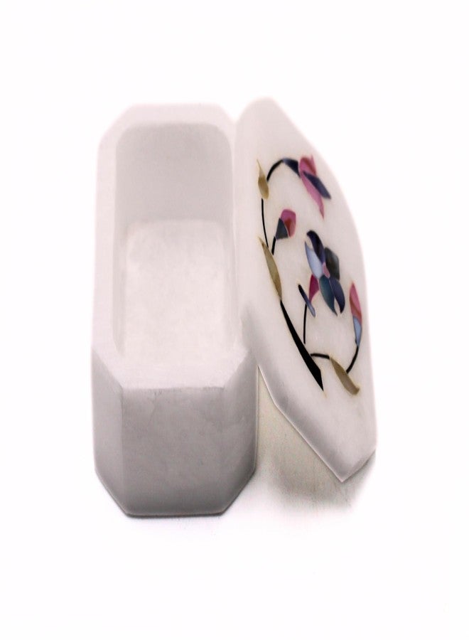 SANDSTERS VR SOURCING Handmade White Marble Small Jewelry Box with Floral Inlay Work | Decorative Trinket Box for Rings, Earrings & Gifts (octagonal with Inlay) - Image 4