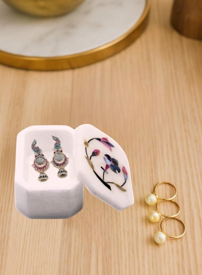 SANDSTERS VR SOURCING Handmade White Marble Small Jewelry Box with Floral Inlay Work | Decorative Trinket Box for Rings, Earrings & Gifts (octagonal with Inlay) - Image 1