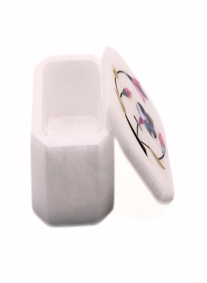 SANDSTERS VR SOURCING Handmade White Marble Small Jewelry Box with Floral Inlay Work | Decorative Trinket Box for Rings, Earrings & Gifts (octagonal with Inlay) - Image 5