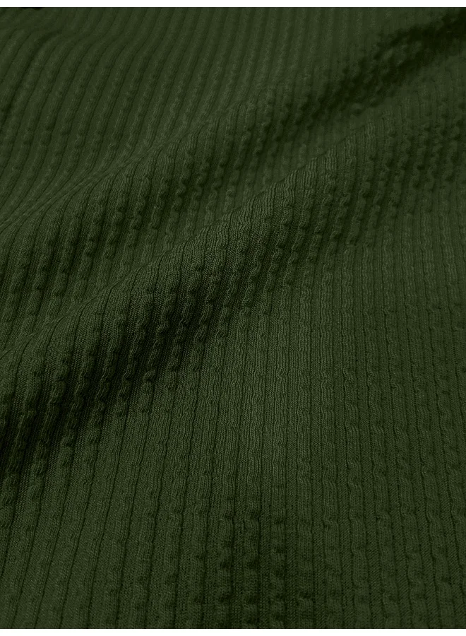 مانياك Maniac Men Solid Collared Neck 3/4th Sleeve Olive Oversized Cotton Shirt