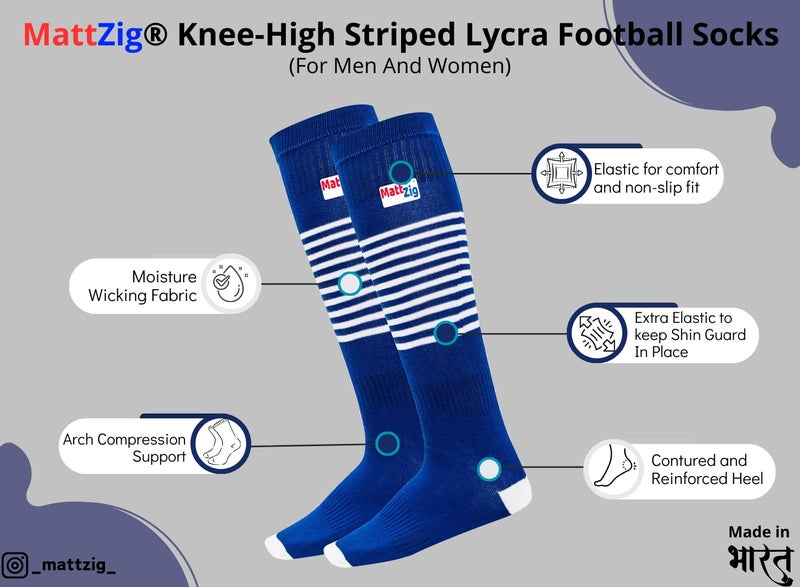 MATTZIG ® Club Football Kit - Striped Lycra Socks, Shin Guards, Arm Sleeves, Kit Bag (Blue) - Image 2