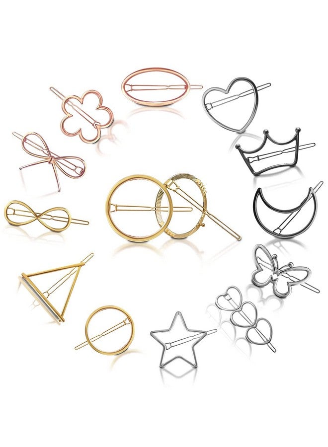Baoer Hollow Hair Clip Pins Large Metal Hair Clips Golden Silver Bronze Butterfly for Girls and Women, Minimalist Dainty Round Geometric Clamps Hair Accessory Metal Hair ties Hairpin (Pack of 6)