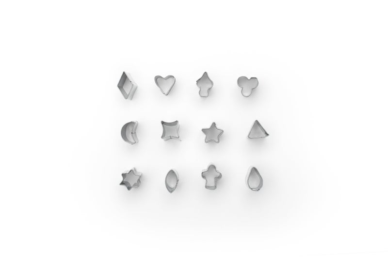 Fox Run Mini Shapes Fondant Cutter Set Small Star Diamond Heart Clover Spade Moon Oval 12Piece Stainless Steel