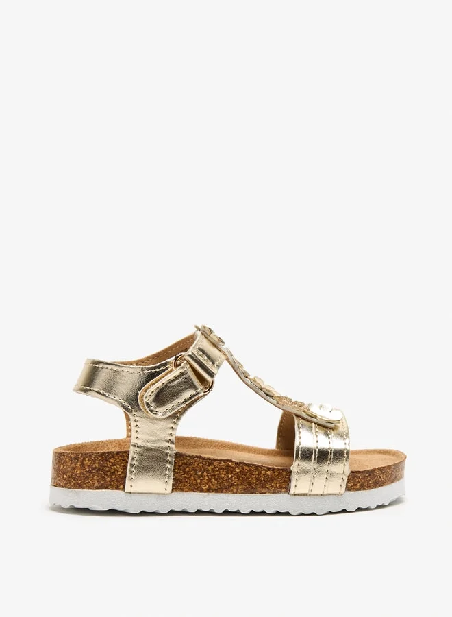 Flora Bella By Shoexpress Applique Detail Sandals with Hook and Loop Closure