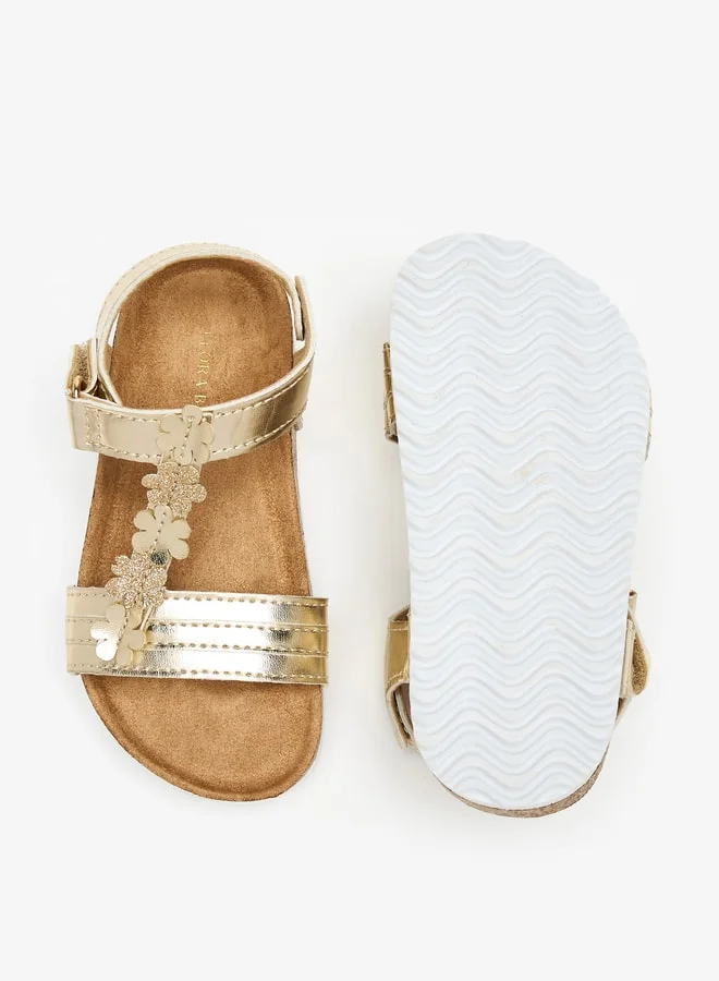 Flora Bella By Shoexpress Applique Detail Sandals with Hook and Loop Closure