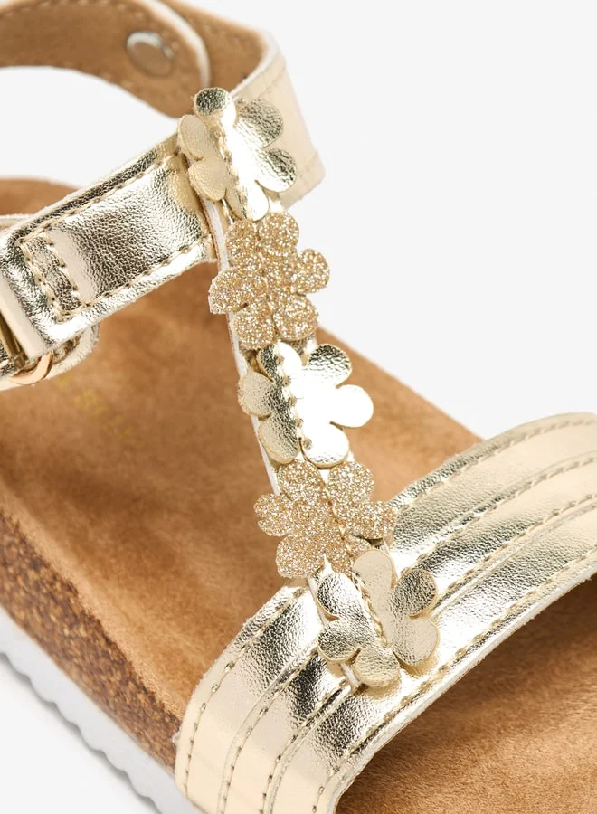 Flora Bella By Shoexpress Applique Detail Sandals with Hook and Loop Closure
