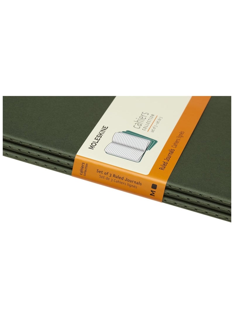 3-Piece Large Cahier Journal Notebooks Ruled 13x21cm Size Myrtle Green