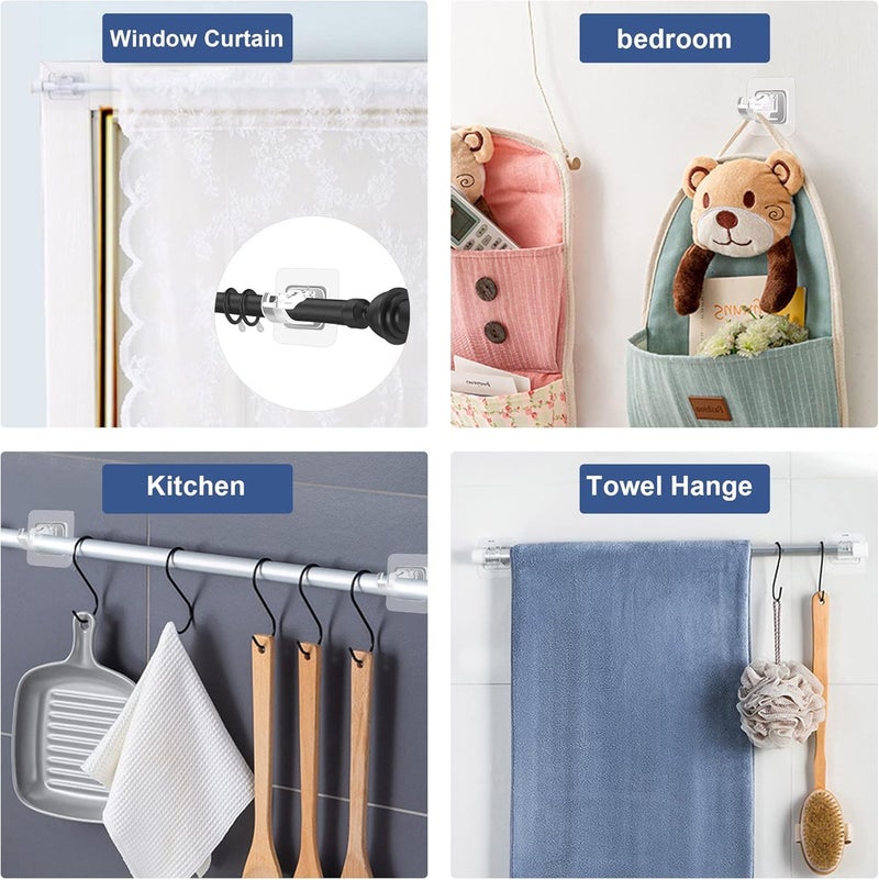 ELMVIA No Drill Curtain Rod Brackets No Drilling Self Adhesive Curtain Rod Holder Hooks Nail Free Adjustable Curtain Rod Hooks Curtain Hangers for Kitchen Home Bathroom and Hotel (TRANSPARNT, 6PCS) - Image 4