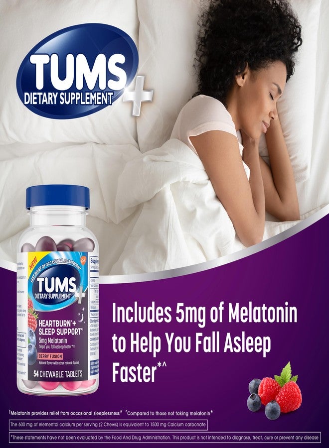 TUMS Heartburn Plus Sleep Support Chewable Dietary Supplement Tablets for Occasional Heartburn Relief Plus Sleep Support, Berry Fusion - 54 Count - Image 4