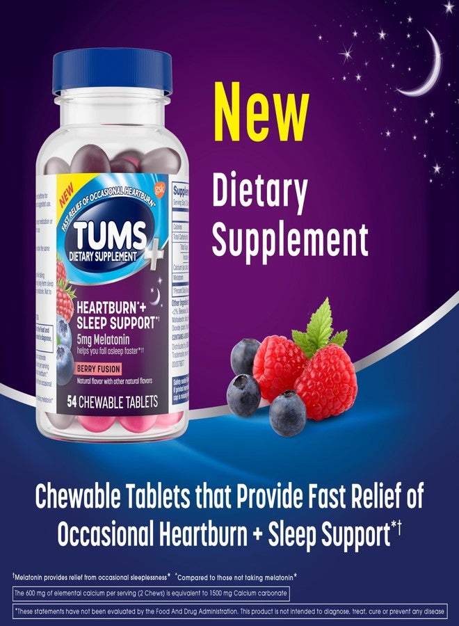TUMS Heartburn Plus Sleep Support Chewable Dietary Supplement Tablets for Occasional Heartburn Relief Plus Sleep Support, Berry Fusion - 54 Count - Image 2