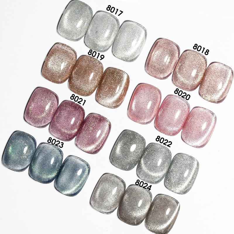 CANNI 8 Pcs 9 ML Cat Eye Gel Nail Polish Set, Jelly Pink Blue Silver Glitter Holographic Cat Eye Gel Polish Kit with Magnet Shimmer Colors Soak Off Led Manicure Salon DIY Gifts - Image 2