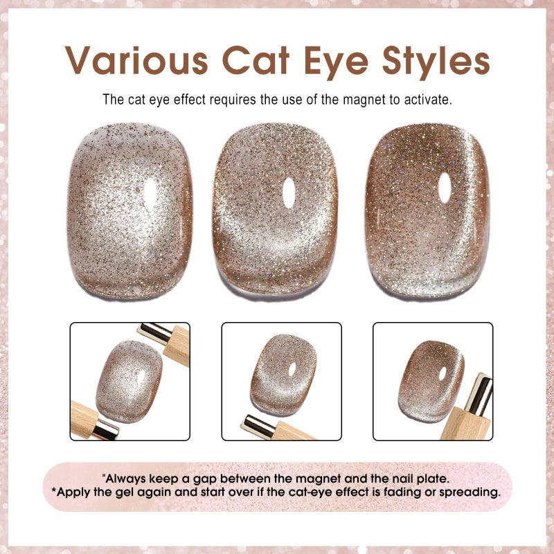 CANNI 8 Pcs 9 ML Cat Eye Gel Nail Polish Set, Jelly Pink Blue Silver Glitter Holographic Cat Eye Gel Polish Kit with Magnet Shimmer Colors Soak Off Led Manicure Salon DIY Gifts - Image 4