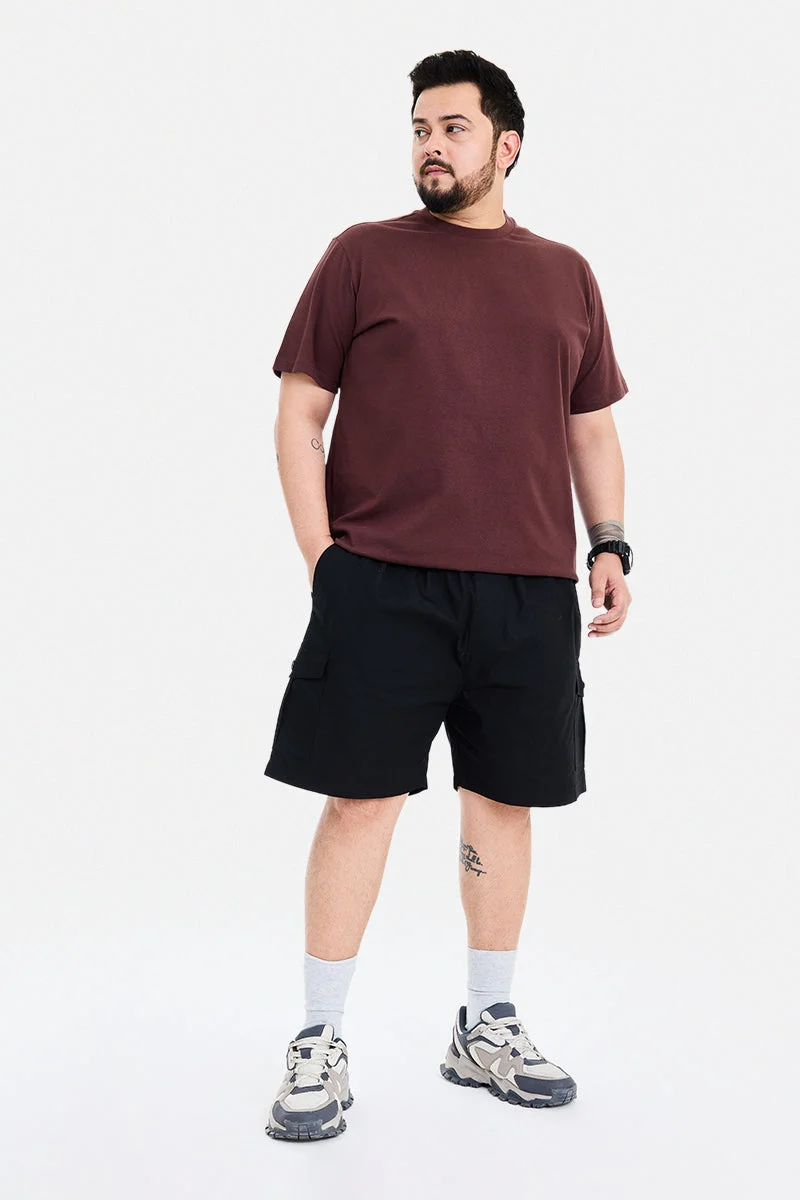 SNITCH Black Textured Regular Fit Streetwear Plus Size Shorts