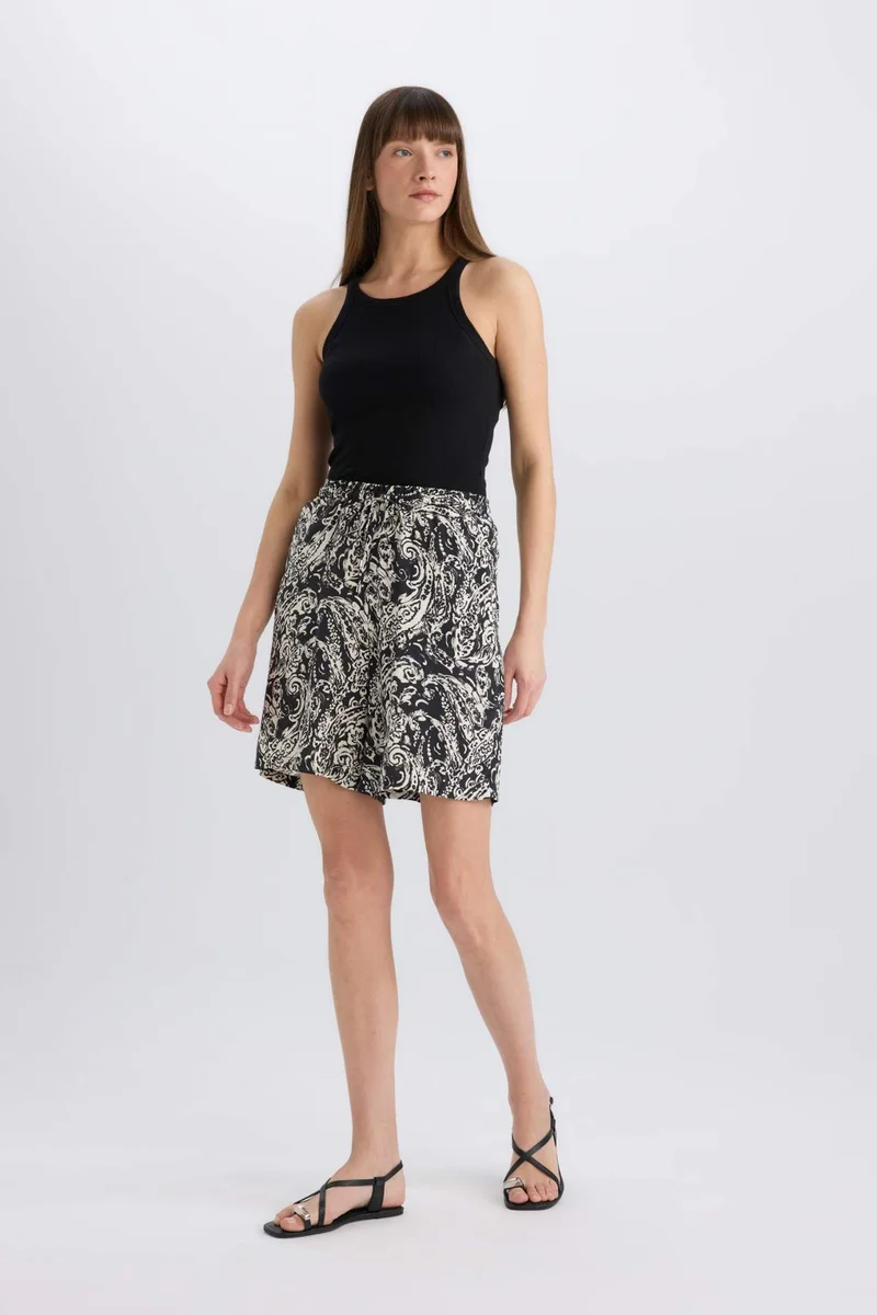 ديفاكتو High Waist Wide Leg Viscose Shorts