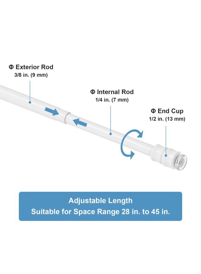 TYRON TYRON 2Pcs Thin Spring Tension Rod 28 to 45 Inches, 3/8 in. Diameter, Adjustable Skinny Tiny Tension Curtain Rod No Drill, Window Sash Tension Rods (White) - Image 2