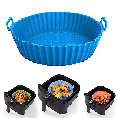 Carrot - Air Fryer Silicone Tray Round Silicone Air Fryer Liner Basket Baking Tray I Pot with Ear Handles I Nonstick Reusable Heat Resistant I Cooking Oven Baking Accessories (Blue Pack of 1) - Image 1