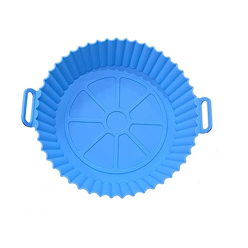 Carrot - Air Fryer Silicone Tray Round Silicone Air Fryer Liner Basket Baking Tray I Pot with Ear Handles I Nonstick Reusable Heat Resistant I Cooking Oven Baking Accessories (Blue Pack of 1) - Image 2