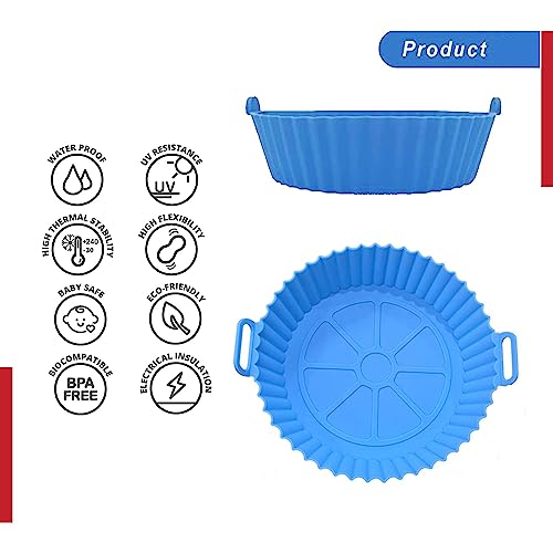 Carrot - Air Fryer Silicone Tray Round Silicone Air Fryer Liner Basket Baking Tray I Pot with Ear Handles I Nonstick Reusable Heat Resistant I Cooking Oven Baking Accessories (Blue Pack of 1) - Image 4
