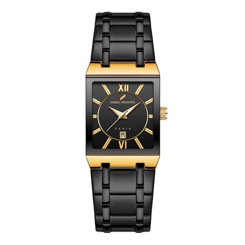 Daniel Hechter Paris Gallieni Collection Vintage Analog Watch for Men - Rectangular Dial with Roman Numerals, Date Display and Brushed Stainless Steel Strap - Image 1