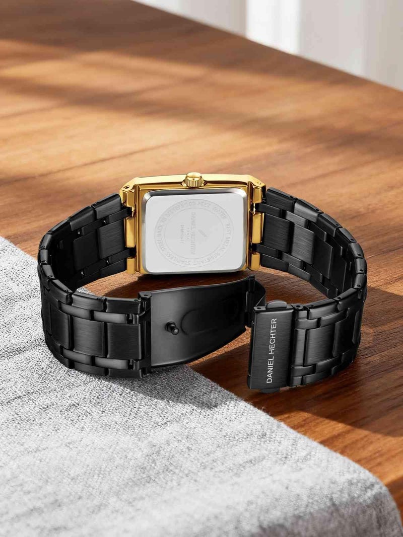 Daniel Hechter Paris Gallieni Collection Vintage Analog Watch for Men - Rectangular Dial with Roman Numerals, Date Display and Brushed Stainless Steel Strap - Image 5