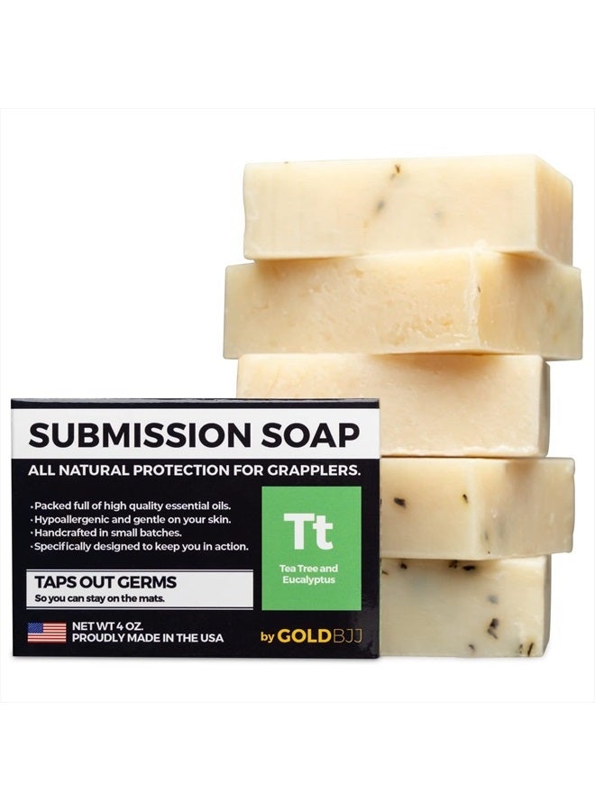 Gold BJJ Premium Tea Tree Oil Soap - USA Made Bar Soap for BJJ, Jiu Jitsu, Wrestling, and Grappling (5-Pack of 4 Ounce Soap Bars, Classic Tea Tree) - Image 1