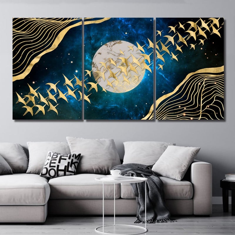 Marktna Three modern-designed canvas panels with a hollow frame, measuring (90×40), three pieces - Image 1