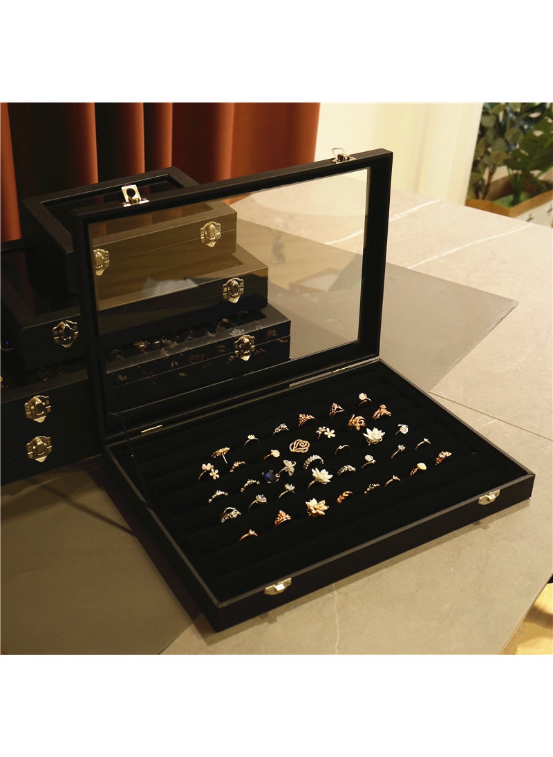 Generic Black Jewelry Box Glass Lid Dustproof Storage Black strip ring box 