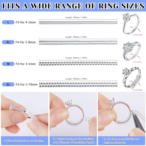 Eiito Ring Sizers for Loose Rings, 16 Pack Ring Guards for Loose Rings, Reduce by 0.5-1 Size Without Resizing, Fits Bands 1-8mm, Invisible Design for Women and Men, 2 Styles Insert and Spiral - Image 4