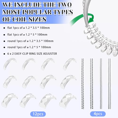 Eiito Ring Sizers for Loose Rings, 16 Pack Ring Guards for Loose Rings, Reduce by 0.5-1 Size Without Resizing, Fits Bands 1-8mm, Invisible Design for Women and Men, 2 Styles Insert and Spiral - Image 2