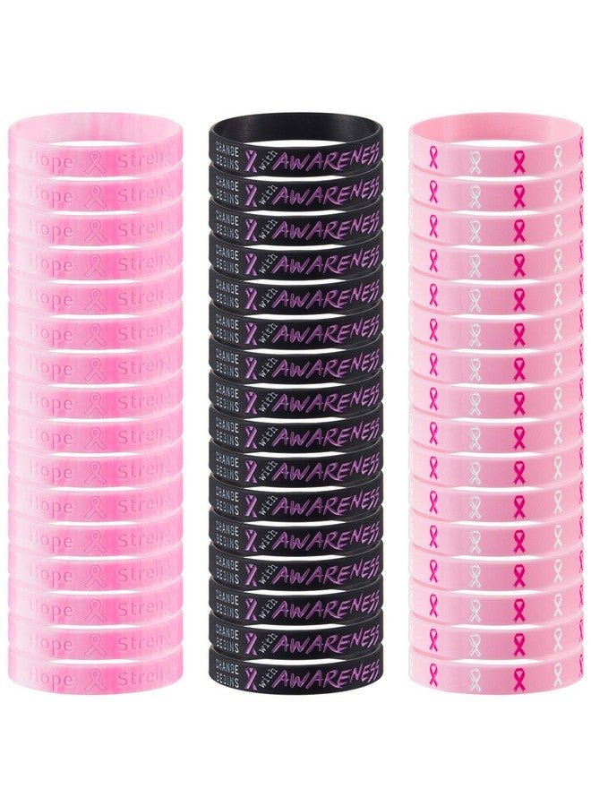 Biubee 48 Pcs Breast Cancer Bracelets- Pink Ribbon Breast Cancer Awareness Silicone Wristbands Hope Faith Strength Courage Wristbands for Party Supplies Favors - Image 1