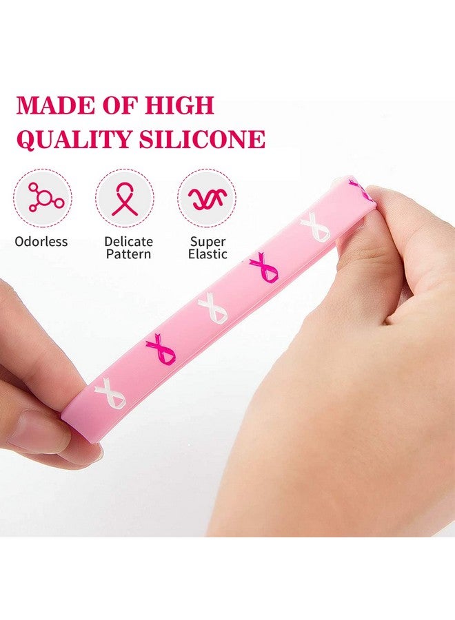 Biubee 48 Pcs Breast Cancer Bracelets- Pink Ribbon Breast Cancer Awareness Silicone Wristbands Hope Faith Strength Courage Wristbands for Party Supplies Favors - Image 4