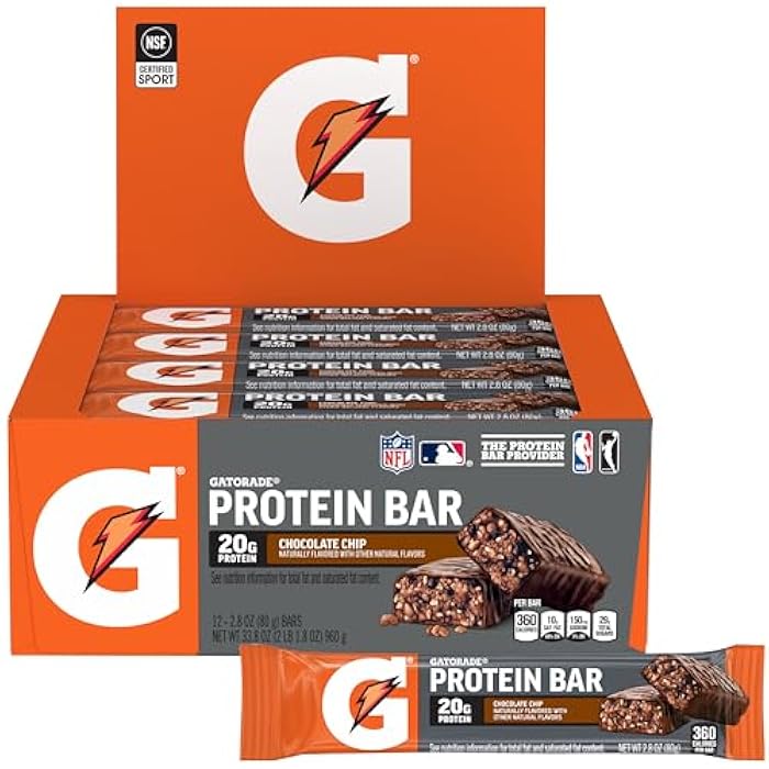 Gatorade Whey Protein Recover Bars, Chocolate Chip, 2.8 ounce(Pack of 12) - Image 1