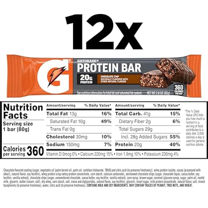 Gatorade Whey Protein Recover Bars, Chocolate Chip, 2.8 ounce(Pack of 12) - Image 2