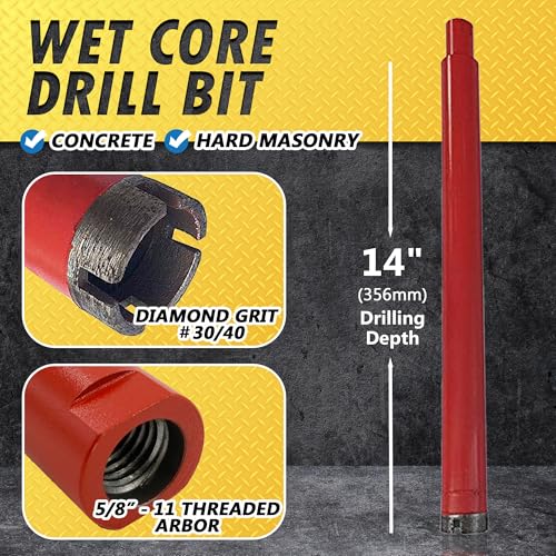 EDiamondTools 1-1/2" Wet Drill Core Bits for Concrete and Hard Masonry, Diamond Hole Saw, 14" Drilling Depth, 5/8"-11 Arbor, Wet Only - Image 2