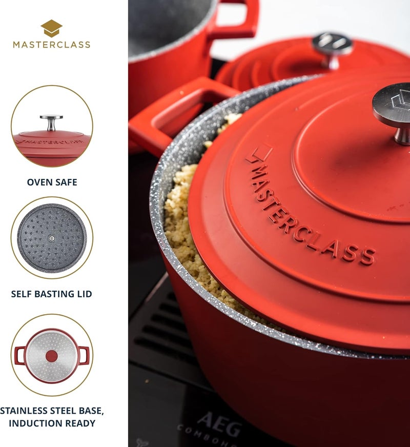 Master Class MasterClass Casserole Dish with Lid, Large 5L/28 cm, Lightweight Cast Aluminium, Induction Hob and Oven Safe, Red - Image 5