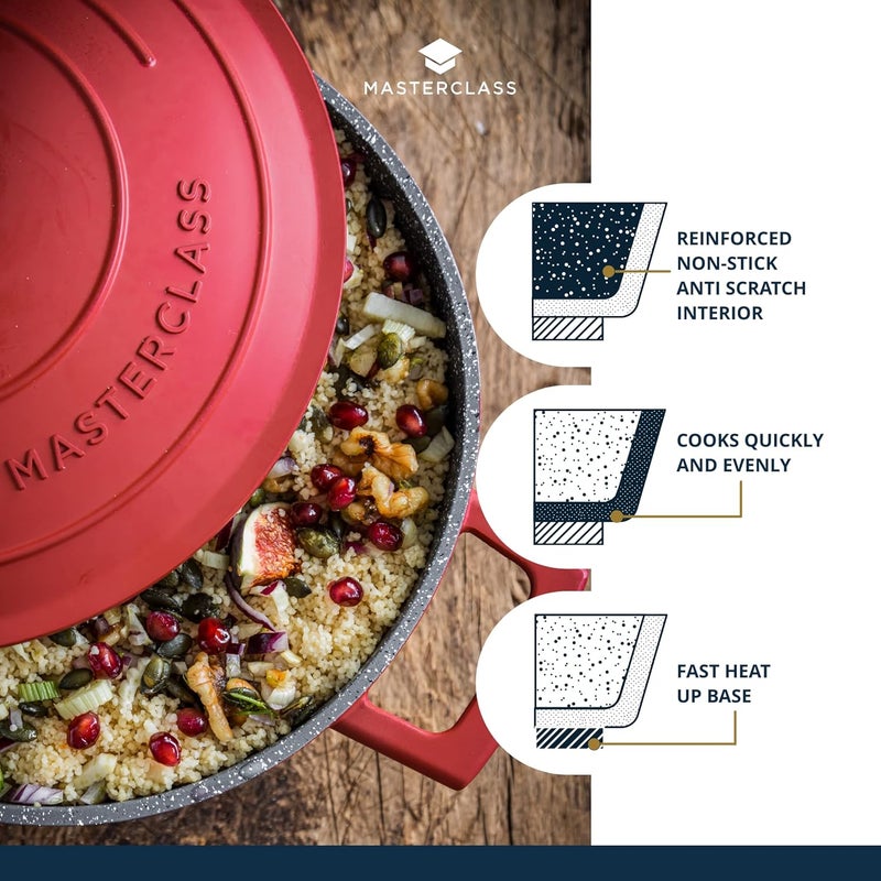 Master Class MasterClass Casserole Dish with Lid, Large 5L/28 cm, Lightweight Cast Aluminium, Induction Hob and Oven Safe, Red - Image 4
