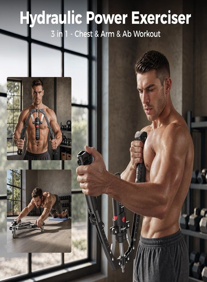 FLYBIRD Twister Arm Trainer, Hydraulic Power Core Twister Chest Workout Equipment, Adjustable 22-440LBS Chest Trainer for Men, 3 in 1 Chest Arm Exerciser with Ab Roller Wheel - Black - Image 2
