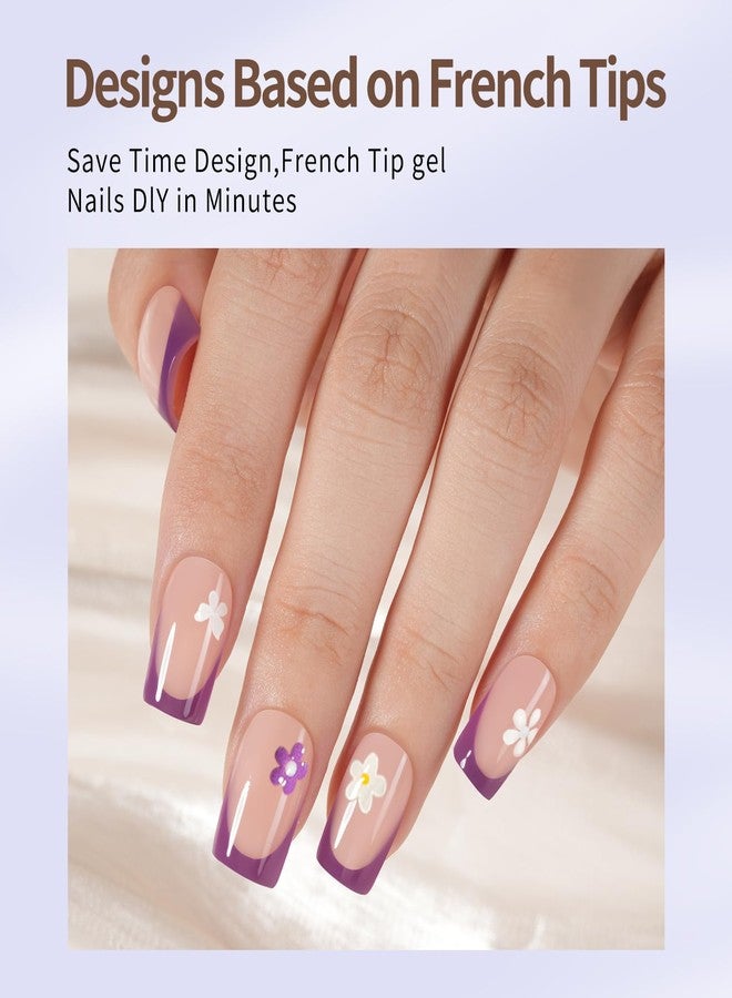 Misssix French Gel Nail Tips, 160Pcs Purple French Tip Press on Nails Short Square, No Need to File Tips Pre-lasting, Fake Nails for Nail Art DIY 16 Sizes - Image 3