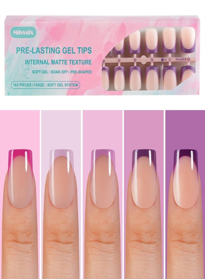 Misssix French Gel Nail Tips, 160Pcs Purple French Tip Press on Nails Short Square, No Need to File Tips Pre-lasting, Fake Nails for Nail Art DIY 16 Sizes - Image 1