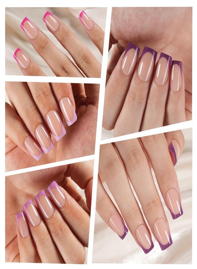 Misssix French Gel Nail Tips, 160Pcs Purple French Tip Press on Nails Short Square, No Need to File Tips Pre-lasting, Fake Nails for Nail Art DIY 16 Sizes - Image 4