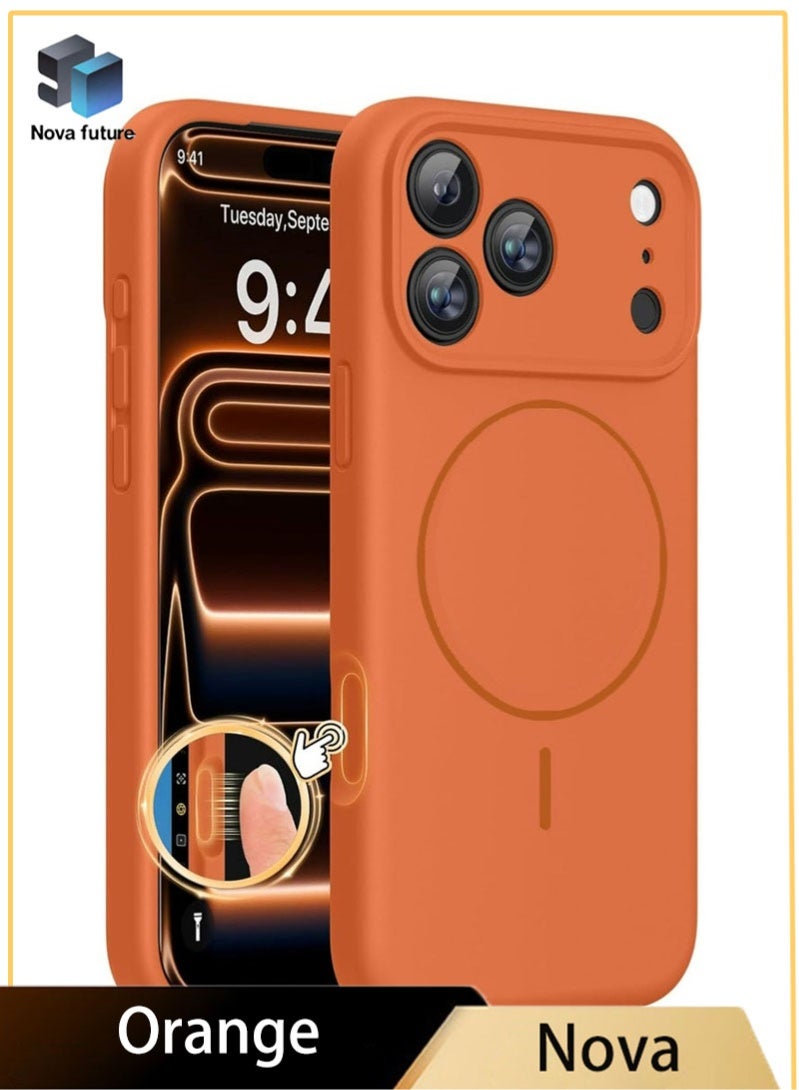 مستقبل نوفا iPhone 17 Pro Max Case, متوافق مع MagSafe, غطاء التحكم الكاميرا السيليكون المتكامل, 3.0 مم سميكة مقاومة للصدمات حالة حماية الهاتف السقوط لـ 17 ProMax, برتقالي - Image 1