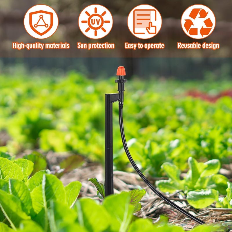 Geelin 25 Pcs 360 Degree Drip Irrigation Spray Emitters with 12 Inch Stakes, Micro Sprinkler Heads with 1/4" Drip Tubing and Riser Stakes for Garden Irrigation Watering System - Image 4