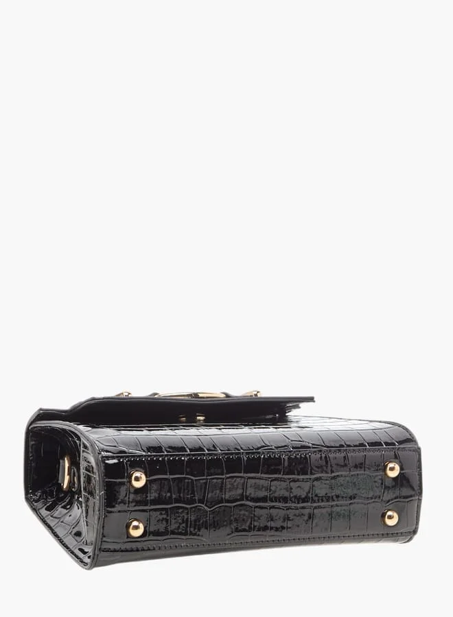 ELLE Womens Textured Satchel Bag With Detachable Strap And Flap Closure