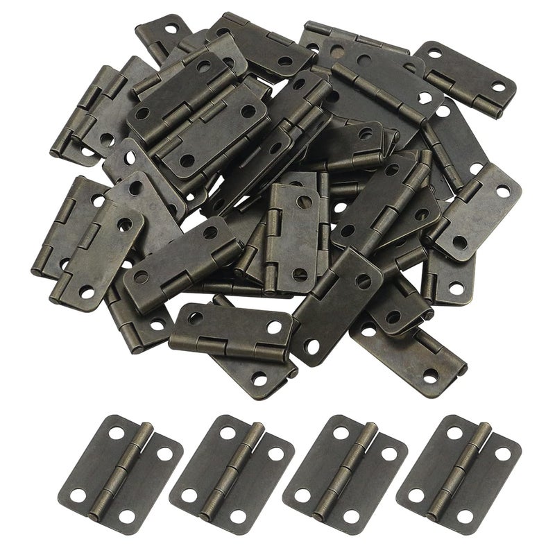 Antrader Mini Butt Hinge Antique Bronze Foldable Small Box Hinges for Cabinet Door Closet Furniture Hardware with Screws Pack of 48 - Image 1