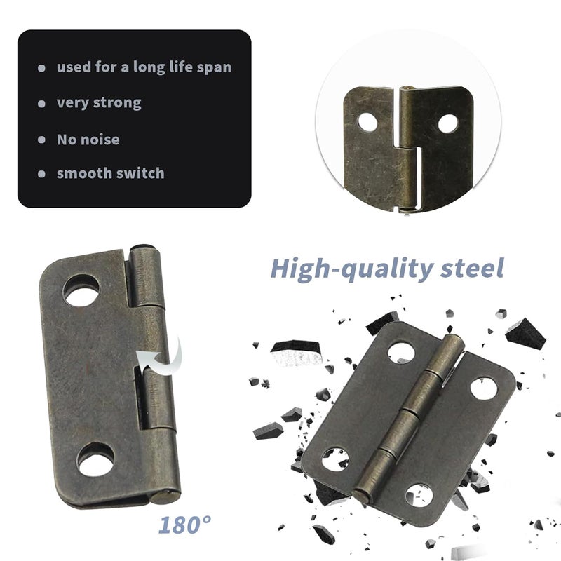Antrader Mini Butt Hinge Antique Bronze Foldable Small Box Hinges for Cabinet Door Closet Furniture Hardware with Screws Pack of 48 - Image 3