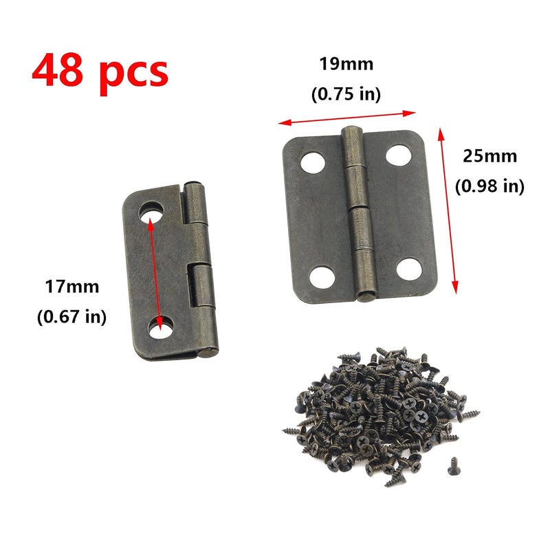 Antrader Mini Butt Hinge Antique Bronze Foldable Small Box Hinges for Cabinet Door Closet Furniture Hardware with Screws Pack of 48 - Image 2