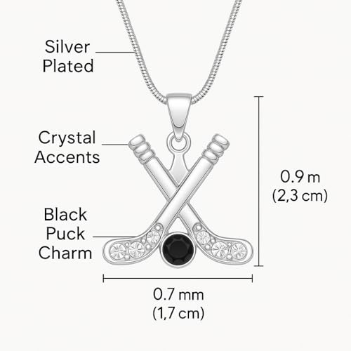 Infinity Collection قلادة عصا الهوكي من مجموعة إنفينيتي - قلادة كريستال فضية مع سحر قرص أسود - هدية مجوهرات للاعبي الهوكي، الأمهات، المدربين، الفرق والمشجعين - Image 4