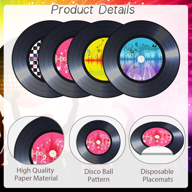 Tarklanda 60PCS Record Paper Placemats Disposable 13.7 Inch Rock and Roll Vinyl Record Place Mats Vintage Musical Theme Round Table Mats for Dinner Table Decor Birthday 50s Theme Rock Music Party Supplies - Image 3