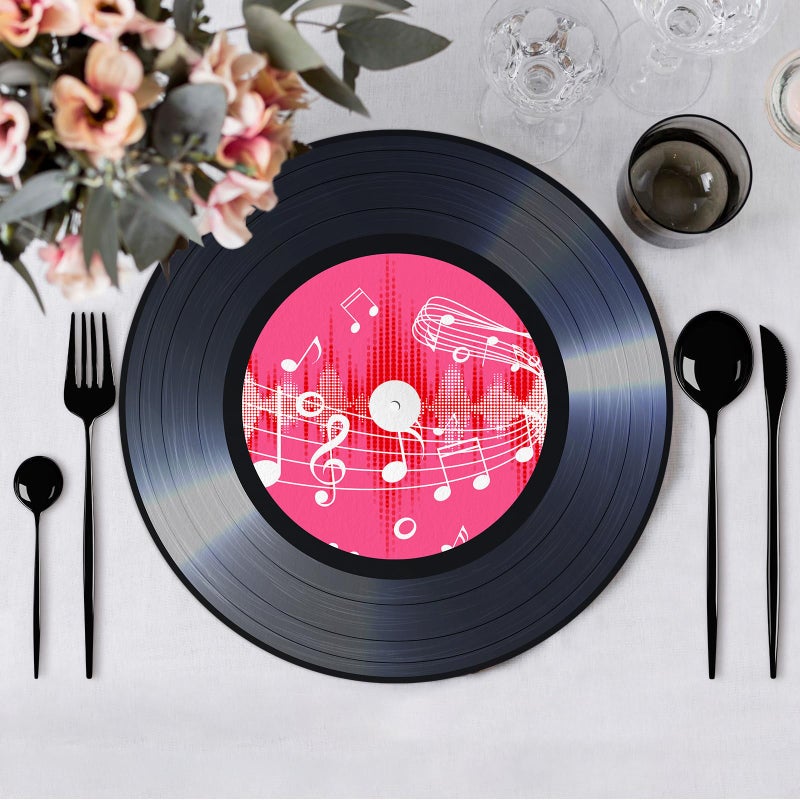 Tarklanda 60PCS Record Paper Placemats Disposable 13.7 Inch Rock and Roll Vinyl Record Place Mats Vintage Musical Theme Round Table Mats for Dinner Table Decor Birthday 50s Theme Rock Music Party Supplies - Image 4